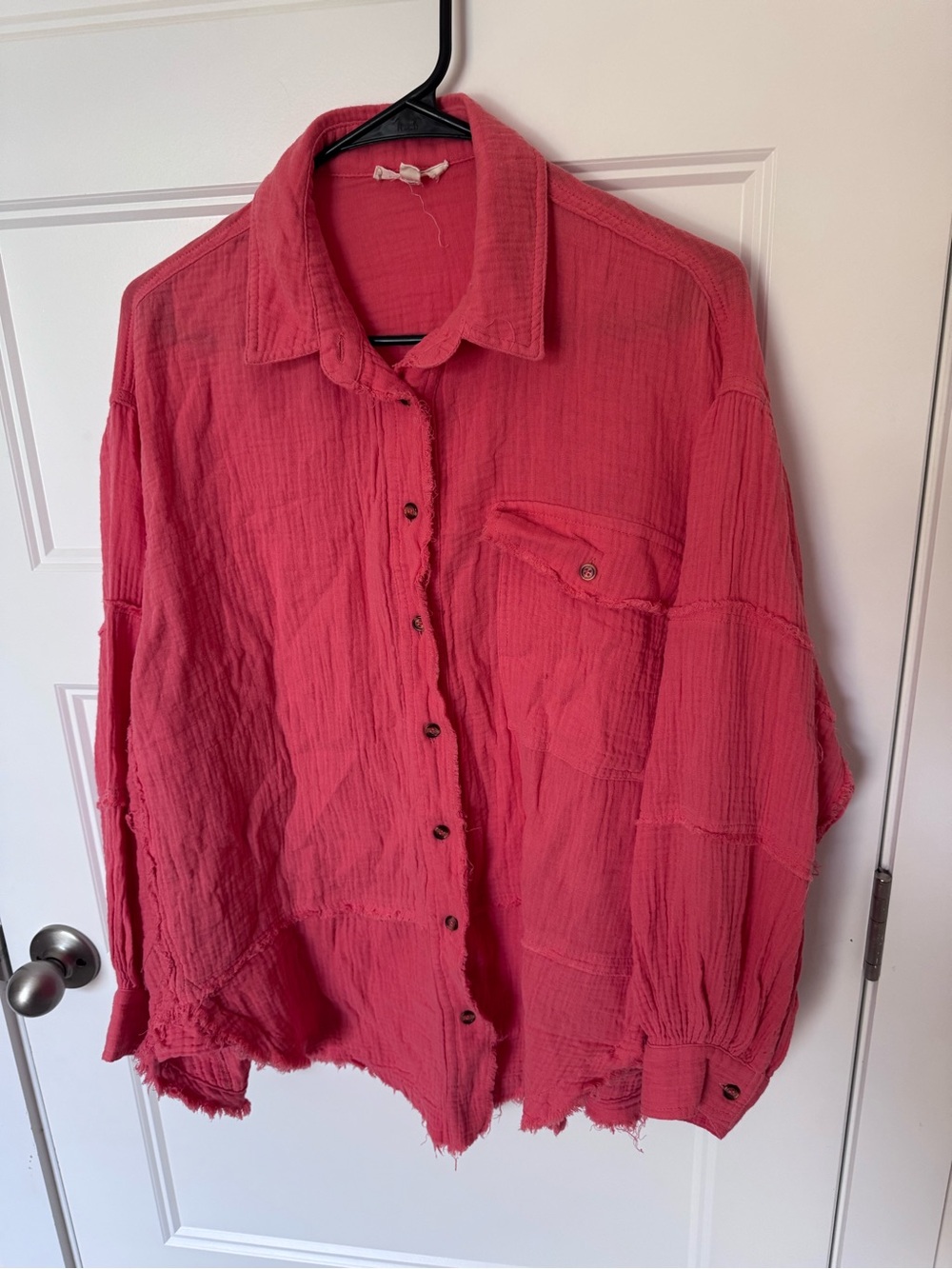 Easel women’s coral pink fringe distressed oversized cotton